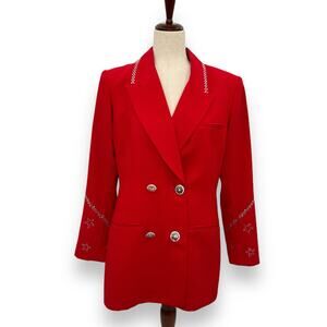 Eva Polini Couture Blazer Size 8 Red Rhinestone Vintage Star celestial fae suit